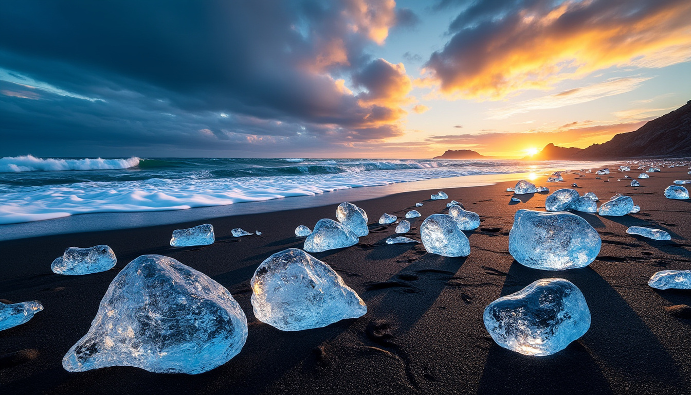 explorez diamond beach, un trésor naturel où les cristaux scintillants illuminent le sable noir, offrant un spectacle unique et magique à découvrir absolument.